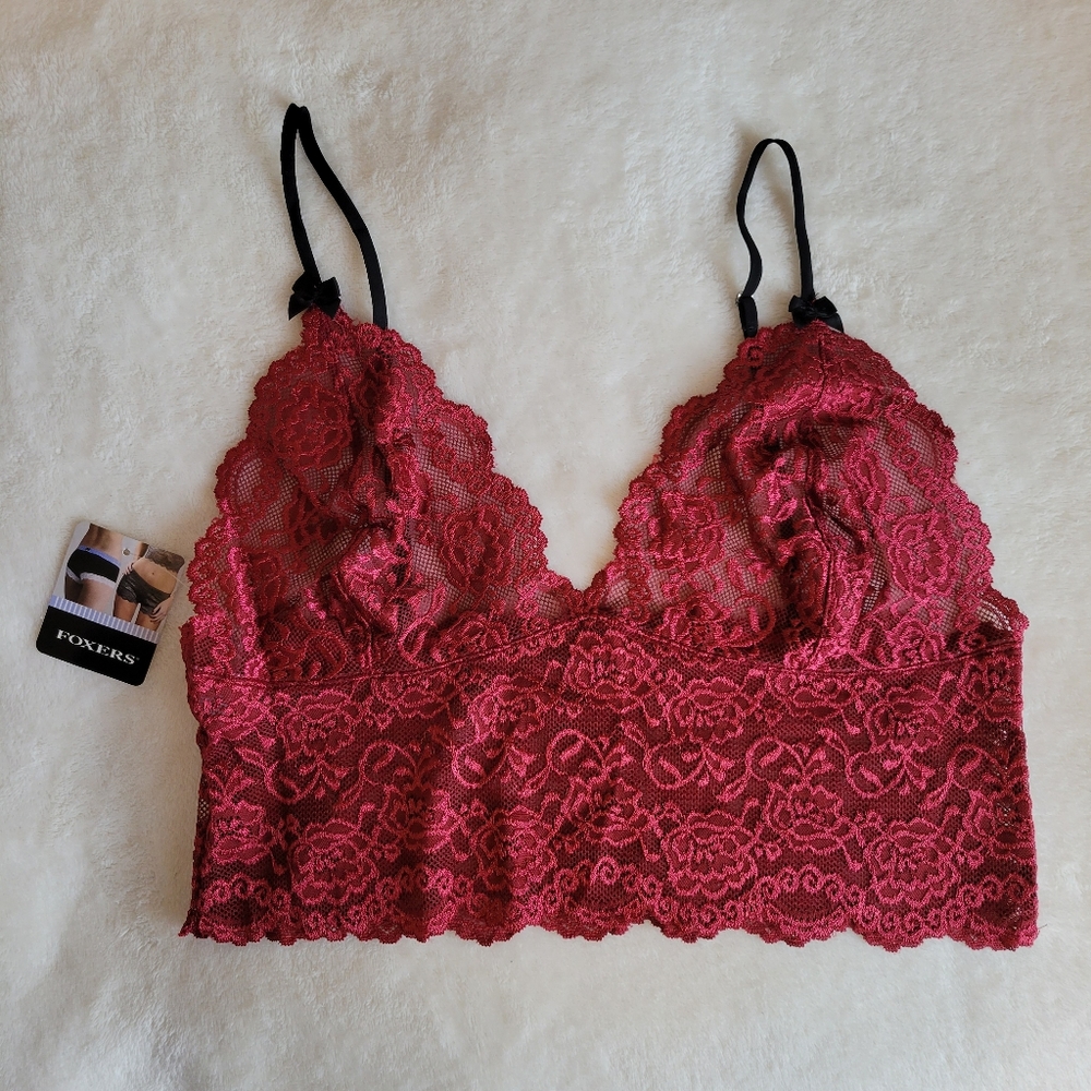 Foxers cranberry lace bralette cropped cami - large